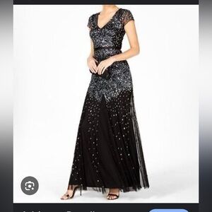 Adrianna Papell Black and Silver Evening Gown